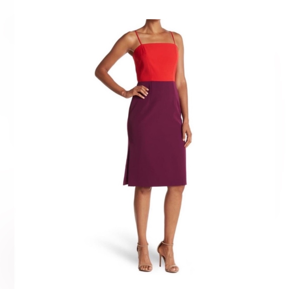 Milly Cady Pencil Dress Color Block Red Purple